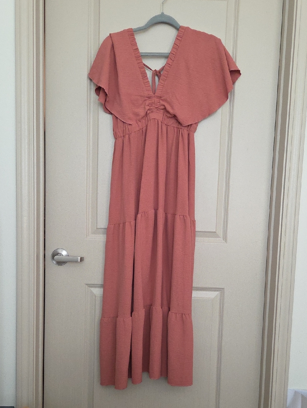 Simplee Apparel Coral Maxi Dress with Flutter Sleeves